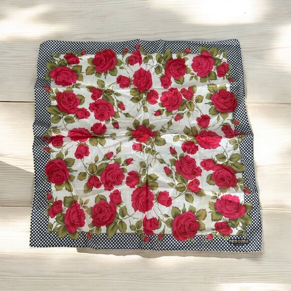 RENOMA Paris Floral Rose Print 16" by 16" Cotton Scarf - Picture 1 of 7